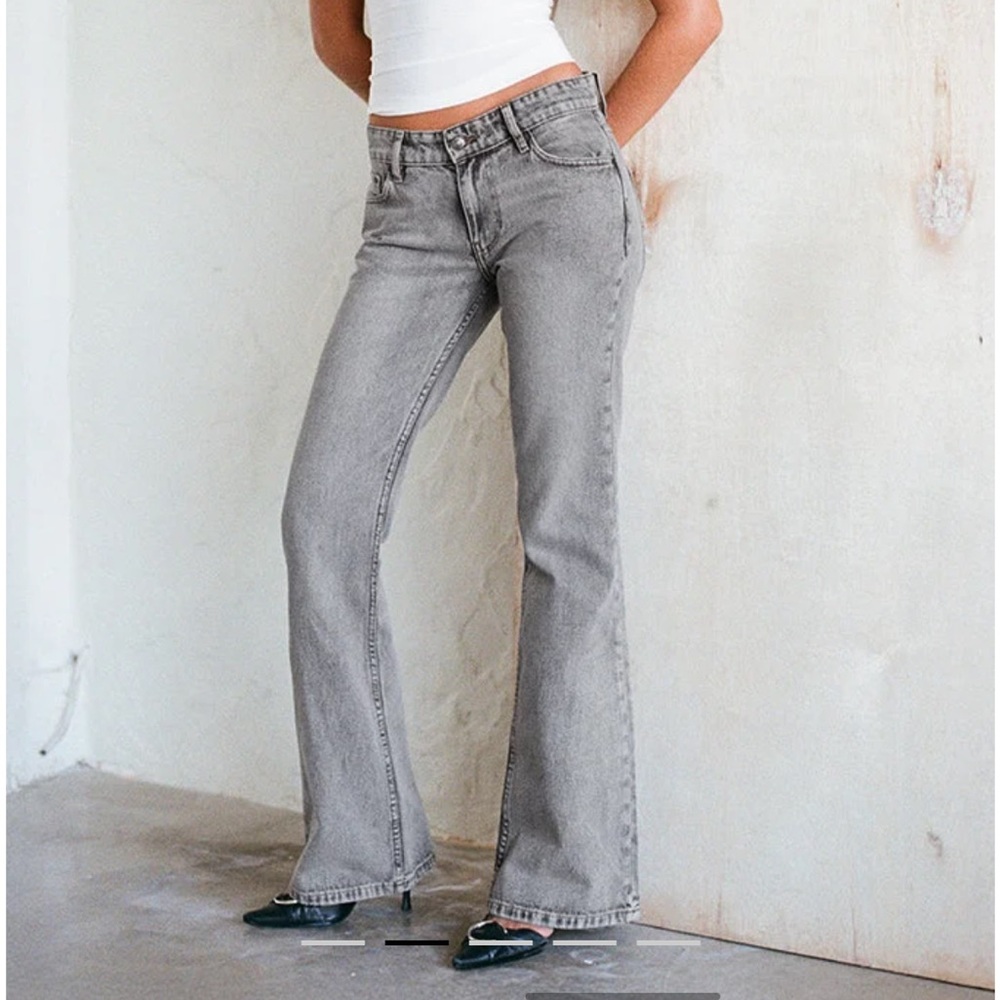 Motel rocks Rigid Low Rise Flare Jeans In Grey Wash